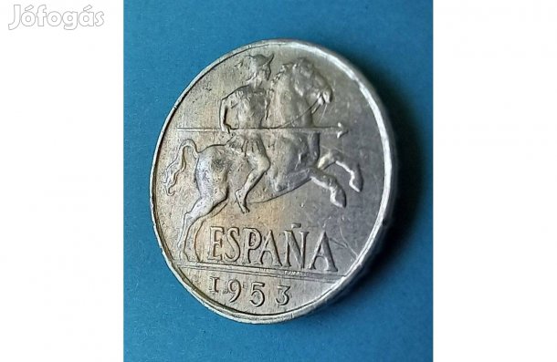 Gyűjtőknek szép 1953-as Spanyolország 10 Centimos pénzérme eladó
