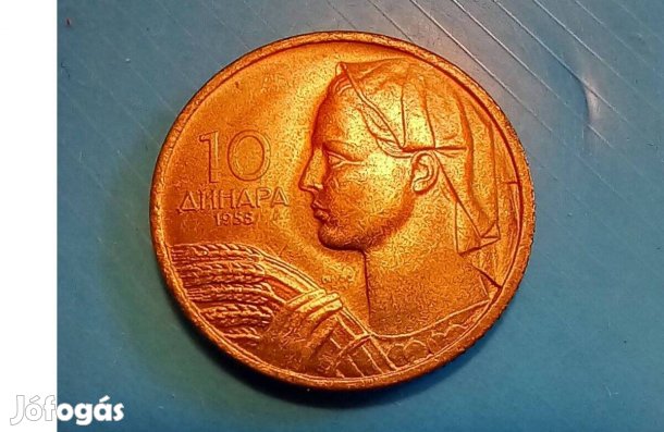Gyűjtőknek szép 1955-ös Jugoszlávia 10 Dinár pénzérme eladó