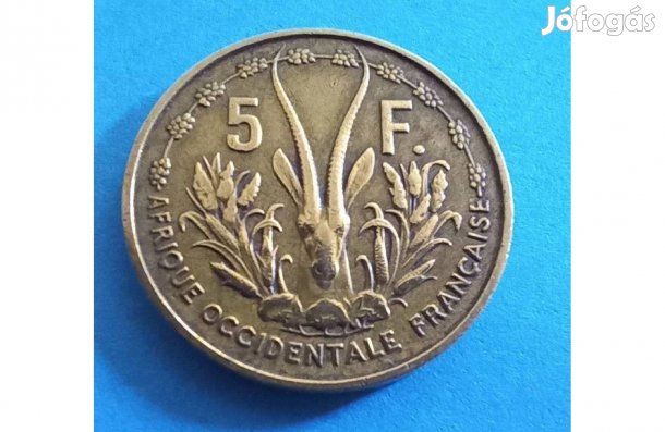 Gyűjtőknek szép 1956-os Francia-Nyugat-Afrika 5 Frank pénzérme eladó