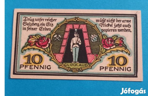 Gyűjtőknek szép, hajtatlan 1920-as Németország 10 Pfennig papírpénz