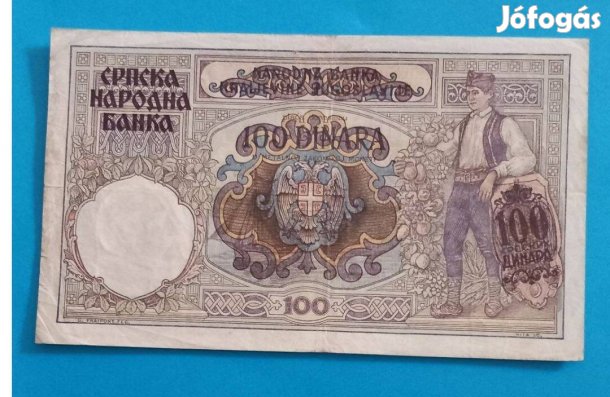 Gyűjtőknek szép, hajtatlan 1941-es Szerbia 100 Dinár papírpénz eladó