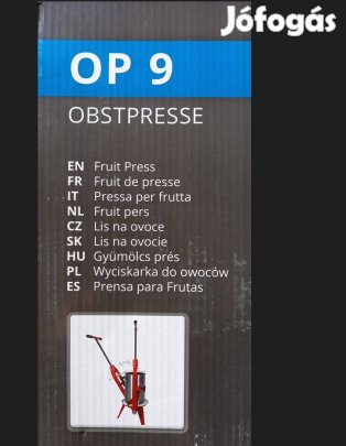 Gyümölcsprés 9L űrtartalommal, acél kosárral, szőlő, almaprés