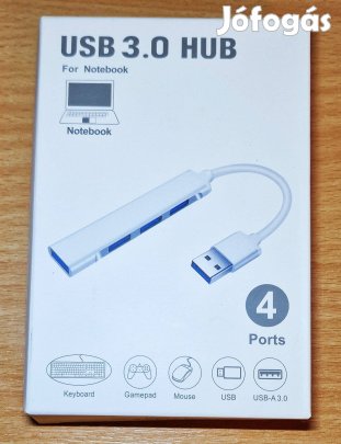 HUB USB 3.0 4 portos elosztó, ezüst színű