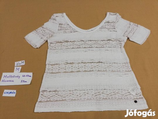 H&M M-es női, csipkés, fehér, rövid ujjú csinos felső
