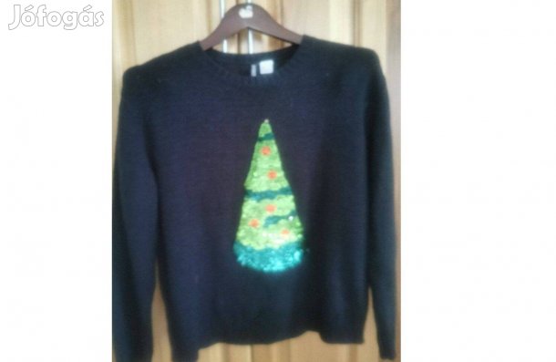 H&M, Karácsonyi, zsenília pulóver, karácsonyfa-pizza, M-es, új