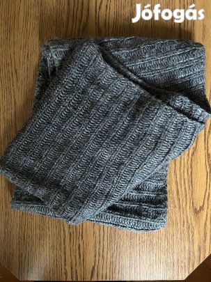 H&M bordázott kötött sál szürke, gyapjúkeverék, one size