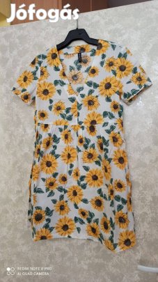 H&M fehér alapon napraforgó mintás vékony vászon miniruha