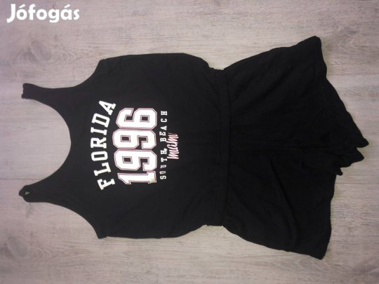 H&M fekete, feliratos playsuit, nyári overál - 140, 9-10 év