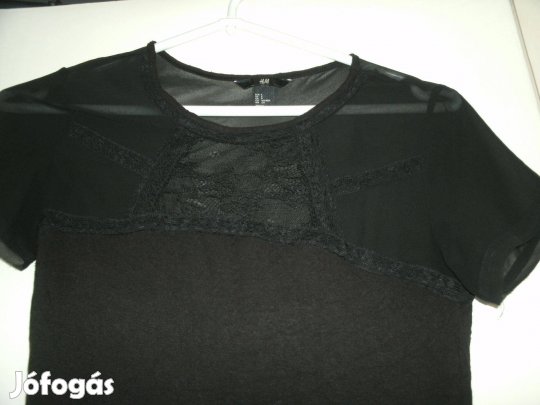 H&M fekete blúz "S" méret felül muszlin csipke betéttel