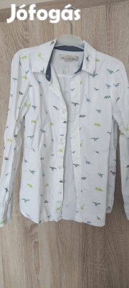 H&M fiú pamut hosszú ujjú ing, dinoszaurusz mintás 134