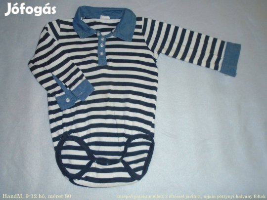 H&M galléros és csíkos hosszú ujjú body 9-12 hó (méret 80)