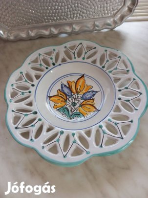 Habán mintás kerámia fali tányér áttört mintával hibátlan jelzett