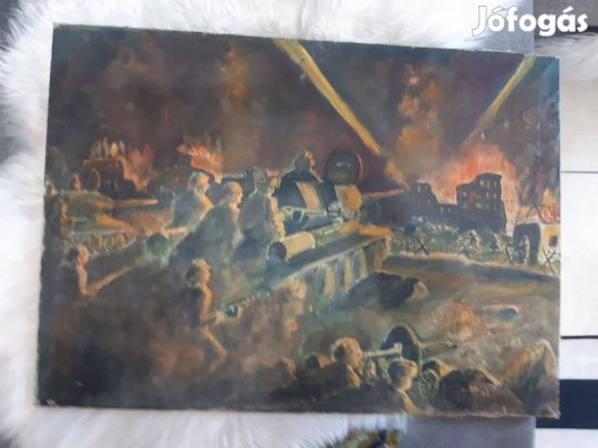 Háborűs vászon festmény kb 70x50cm