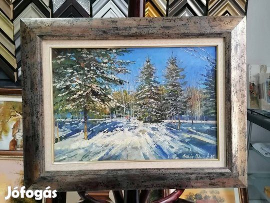 Hadházi Molnár Attila: Havas erdő, képméret: 35 x 50 cm