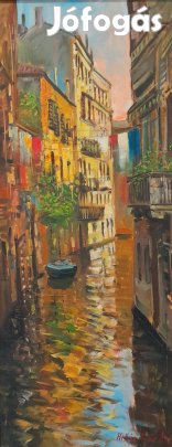 Hadházy Molnár Attila: Velencei sikátor, képméret: 100x40 cm, kereteze