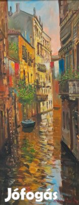 Hadházy Molnár Attila festmény: Velencei sikátor, képméret: 100x40 cm