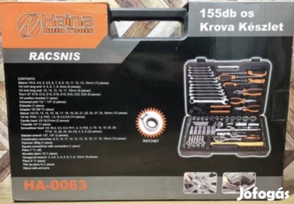 Haina nagy szerszámkészlet, 155 db-os dugó- villáskulcs és egyéb