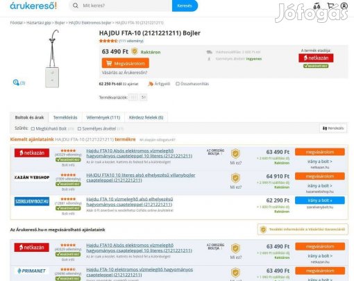 Hajdu FTA-10 bojler 10l alsó