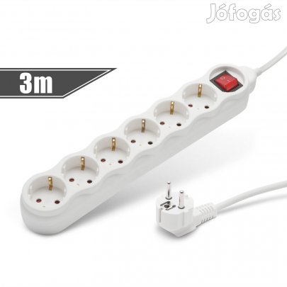 Hálózati Elosztó 6-os dugalj hosszabbító 3 m 250V 16A kapcsolóval