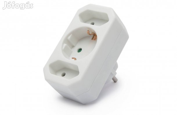 Hálózati Fali elosztó 1+2 dugalj 250V 16A földelt gyerekvédelemmel