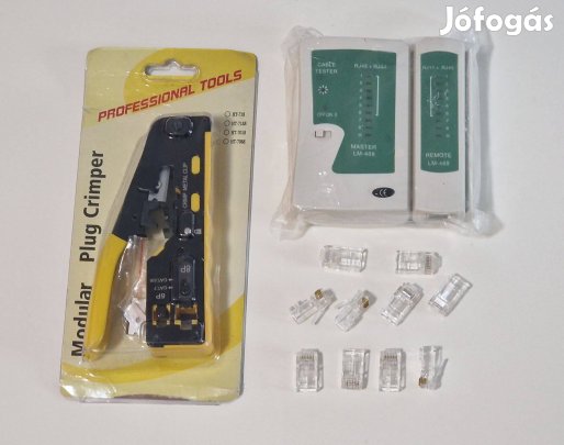 Hálózati kábel UTP krimpelő készlet ( fogó, teszter, Dugó, törésgátló