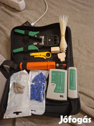 Hálózati szerszámkészlet kábelcsatlakozók szereléséhez és tesztelés