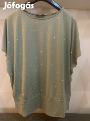 Halvány zöld, fém gyöngyös denevér szabású póló 50-es F&F