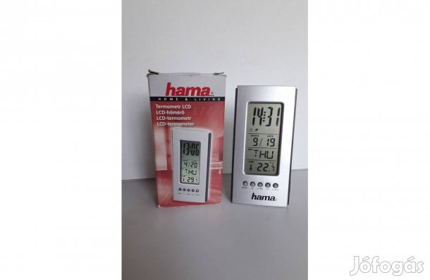 Hama LCD digitális hőmérő óra dátum ébresztő, asztali, elemes