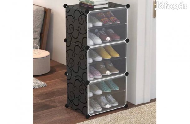 Háromrészes 6 szintes cipősszekrény nyitható-átlátszó ajtókkal akasztó