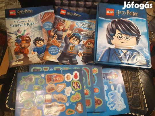 Harry Potter LEGO fémdoboz, levonók, LEGO könyvek, kitűzők, fémfigura