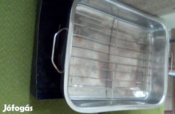 Használt Rozsdamentes sütőtepsi kivehető ráccsal, 35x26x6 cm