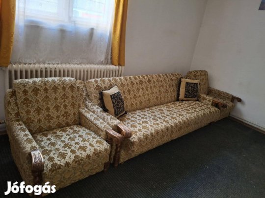 Használt fa kanapé fotellel