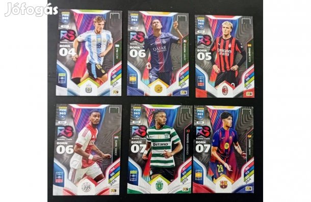 Hat darab Rising Star focis kártya, teljes sor Panini FIFA 365: 2026