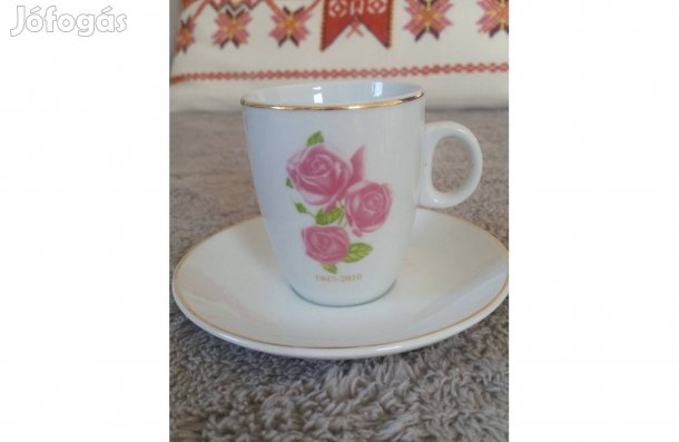 Hat darabos, rózsa mintás porcelán kávés készlet