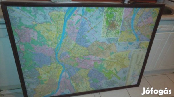 Hatalmas Budapest térkép fa keretben 135x102cm