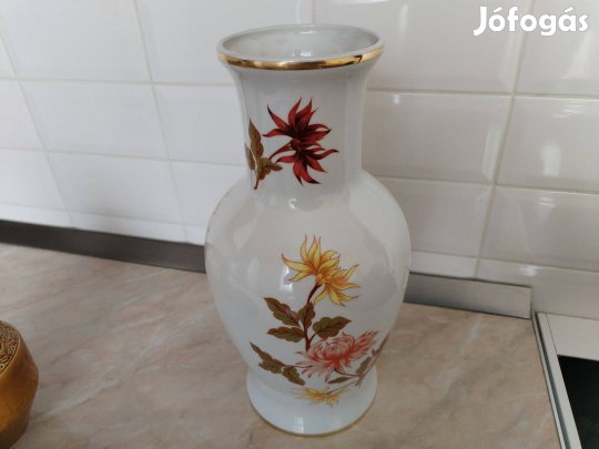 Hatalmas Hollóházi váza Virágmintás 38 cm magas aranyszegé