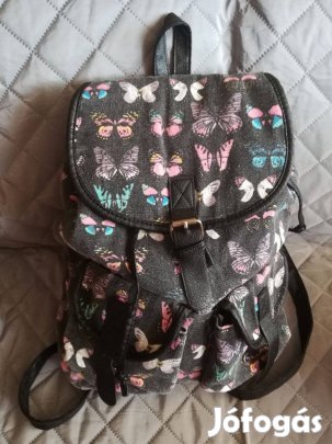 Hátizsák vászon lepkemintás, gépben mosható,olcsón!/63