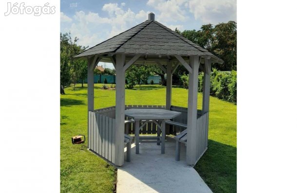 Hatszögletű filagória, pavilon, kerti kiülő, kerti bútor
