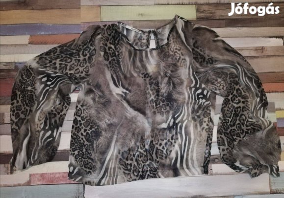 Hátul nyitott leopárdmintás, tigrismintás áttetsző blúz