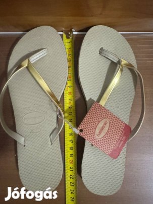 Havaianas papucs, Új, Címkés, Dobozos, Eu 37-38 bézs, arany
