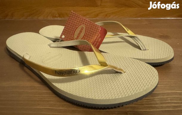 Havaianas papucs, Új, Címkés, Dobozos, Eu 39 bézs, arany