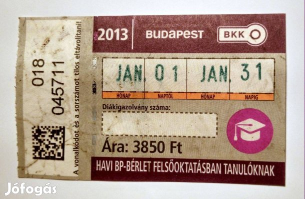 Havi Bp-Bérlet Felsőoktatásban Tanulóknak 2013 Január (2képpel)