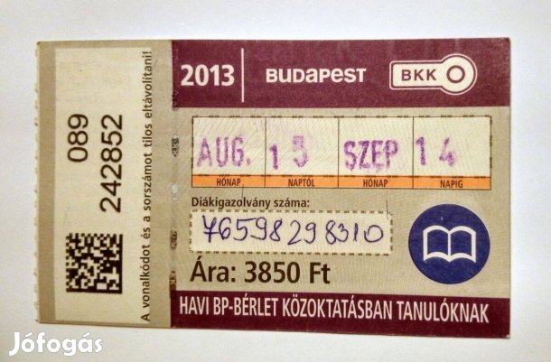 Havi Bp-Bérlet Közöktatásban Tanulóknak 2013 Augusztus (2képpel)