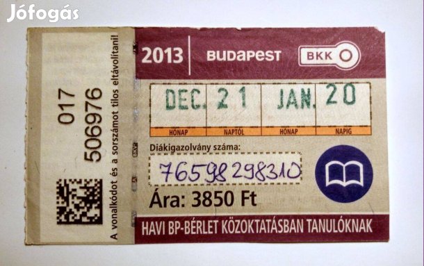 Havi Bp-Bérlet Közöktatásban Tanulóknak 2013 December (2képpel)