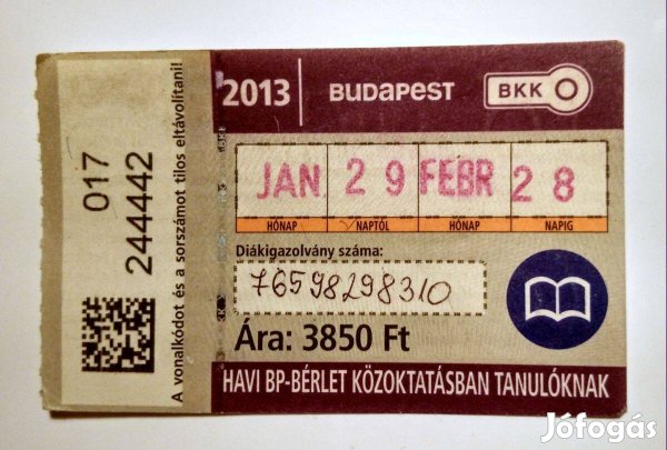 Havi Bp-Bérlet Közöktatásban Tanulóknak 2013 Január (2képpel)