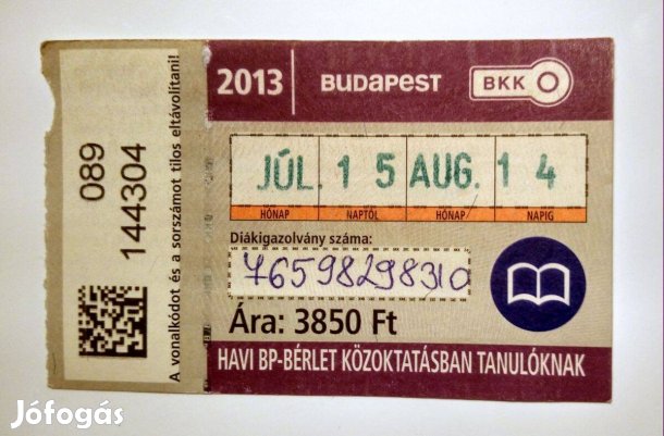 Havi Bp-Bérlet Közöktatásban Tanulóknak 2013 Július (2képpel)