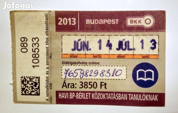 Havi Bp-Bérlet Közöktatásban Tanulóknak 2013 Június (2képpel)