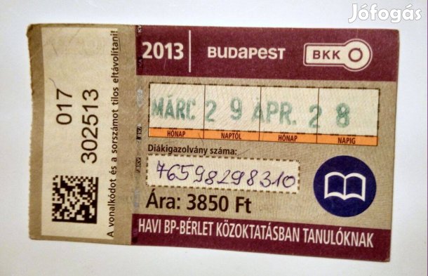 Havi Bp-Bérlet Közöktatásban Tanulóknak 2013 Március (2képpel)