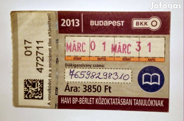 Havi Bp-Bérlet Közöktatásban Tanulóknak 2013 Március (Ver.2) 2képpel