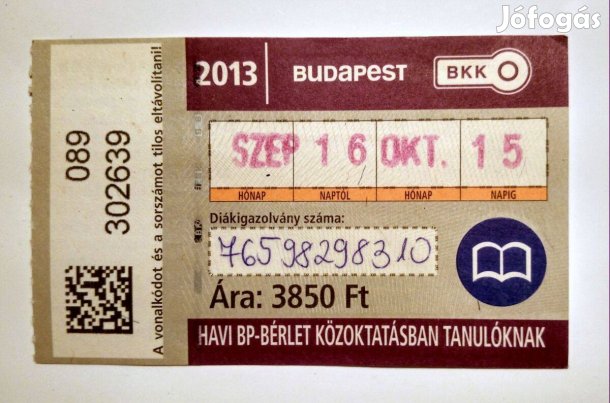 Havi Bp-Bérlet Közöktatásban Tanulóknak 2013 Szeptember (2képpel)